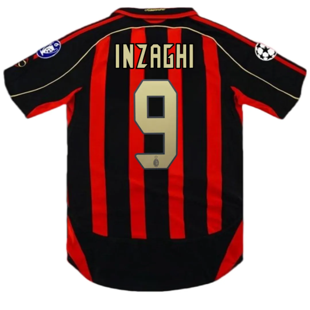 AC Milan 2006-07 Champions League Home Shirt – Inzaghi 9 in red, black