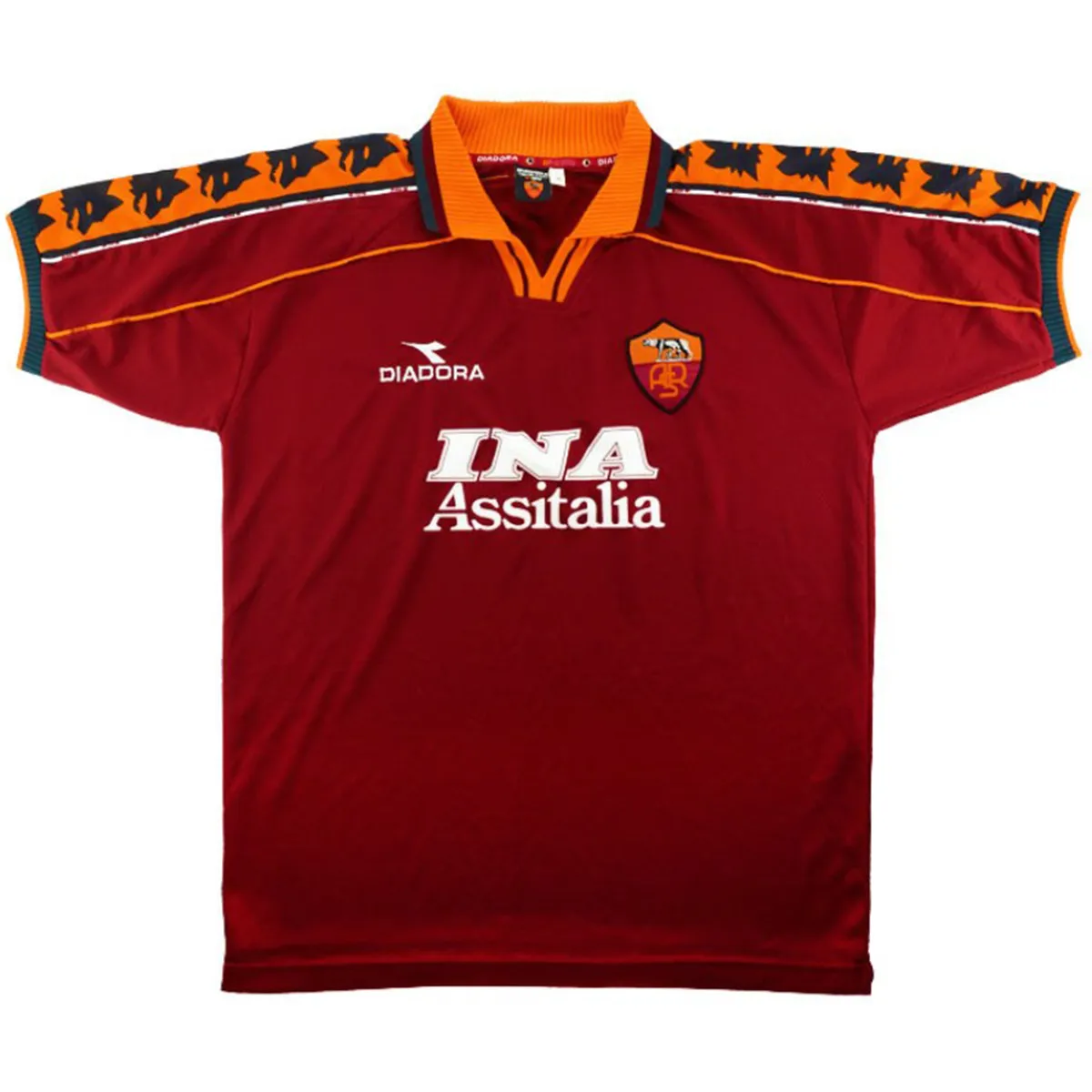AS Roma 1998-99 Home Shirt in dark red, orange