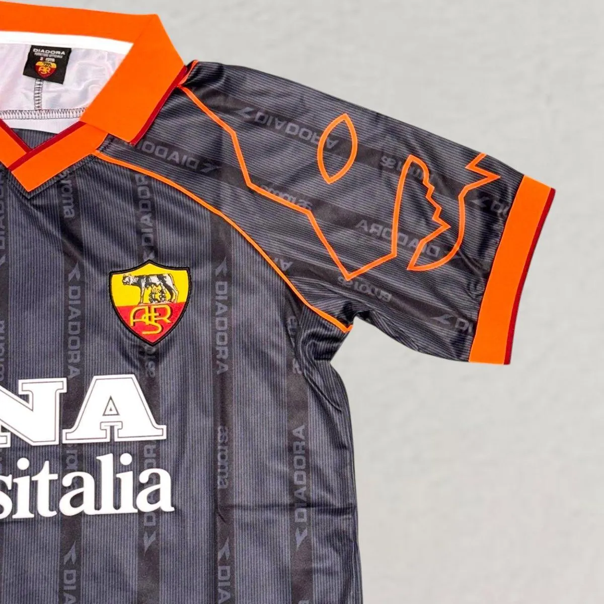 AS Roma 1999-00 Away Shirt in grey, black, orange view 3