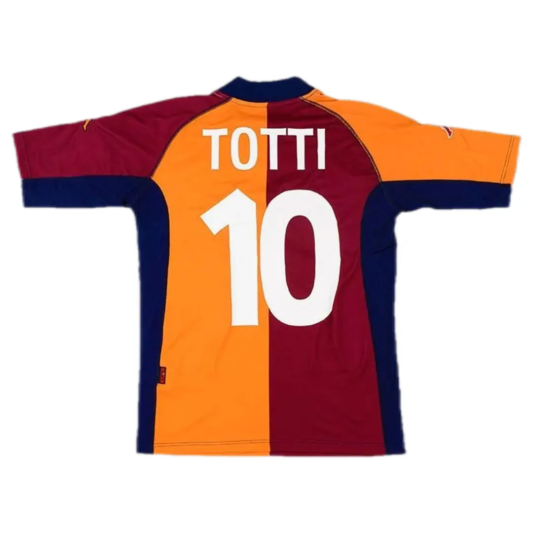 AS Roma 2001-02 Champions League Home Shirt – Totti 10 in red, orange