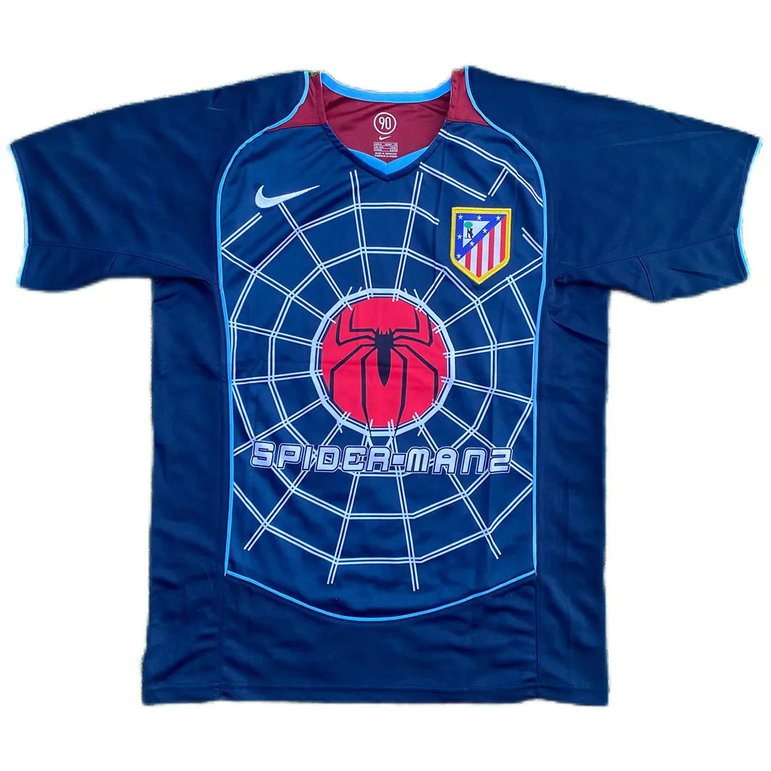 Atlético Madrid 2004-05 Spider-Man Away Shirt – Torres 9 in navy, red, light blue view 2