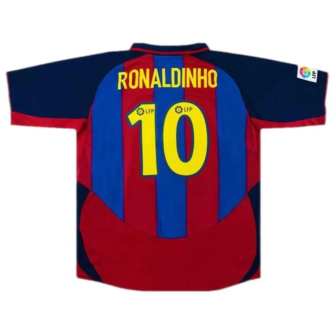 Barcelona 2003-04 Home Shirt – Ronaldinho 10 in red, blue, navy