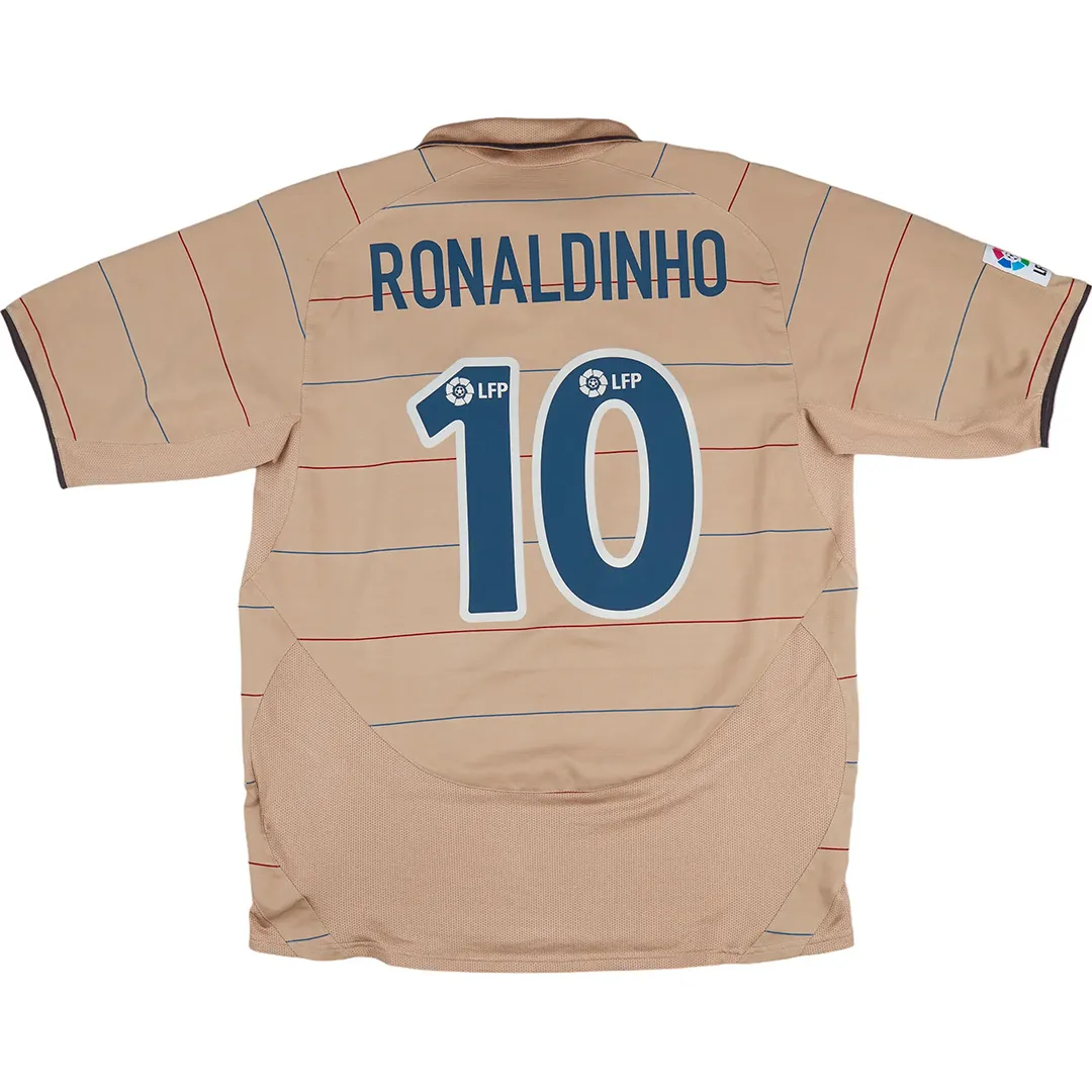 Barcelona 2003-05 Away Shirt – Ronaldinho 10 in grey, red, blue