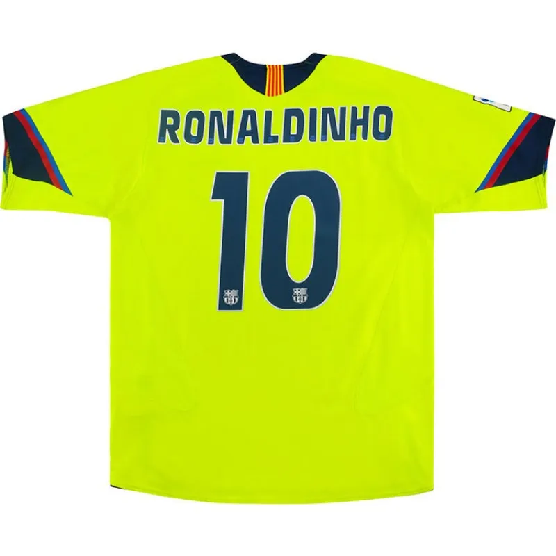 Barcelona 2005-06 Away Shirt – Ronaldinho 10 in yellow, navy