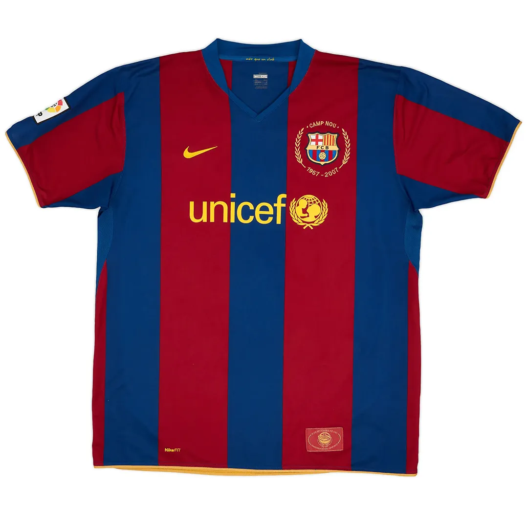 Barcelona 2007-08 Camp Nou 50th Anniversary Home Shirt – Ronaldinho 10 in blue, red view 2