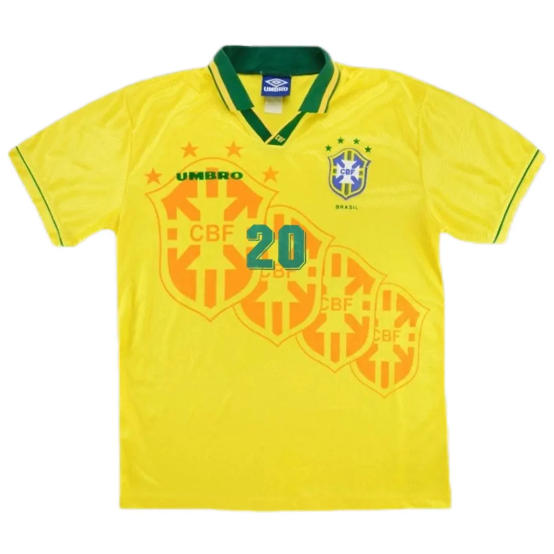 Brazil 1994 World Cup Home Shirt – Ronaldo 20 in yellow, green view 2