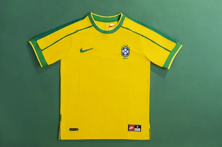 Brazil 1998 World Cup Home Shirt – Ronaldo 9 in yellow, green view 4