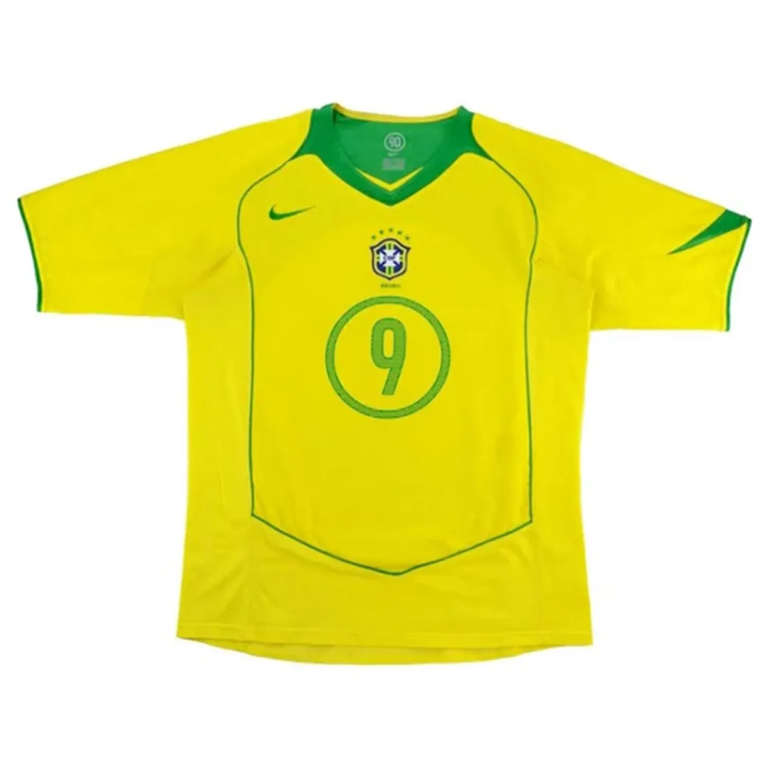 Brazil 2004 Home Shirt – Ronaldo 9 in yellow, green view 2