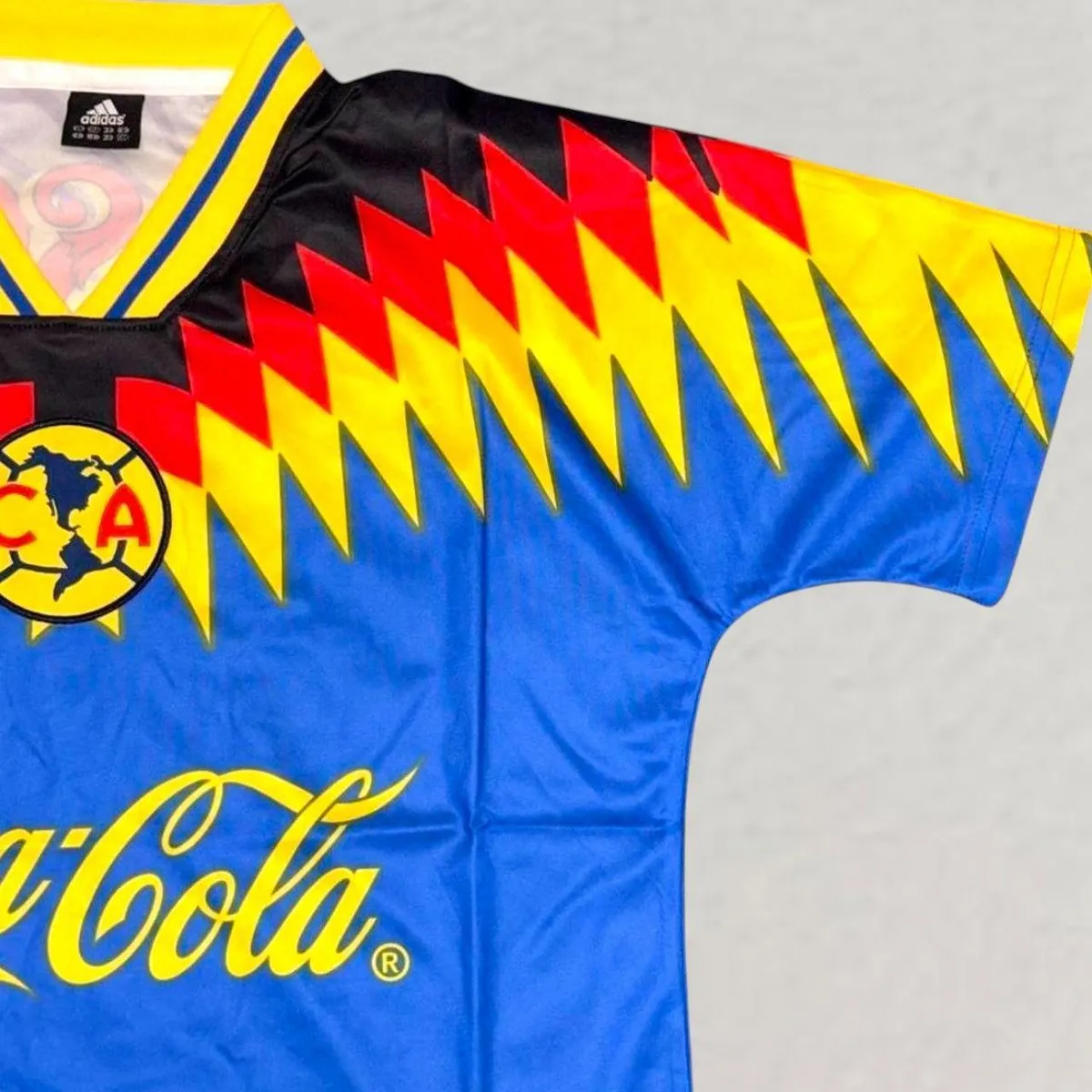 Club América 1994 Away Shirt in royal blue, yellow, red view 3