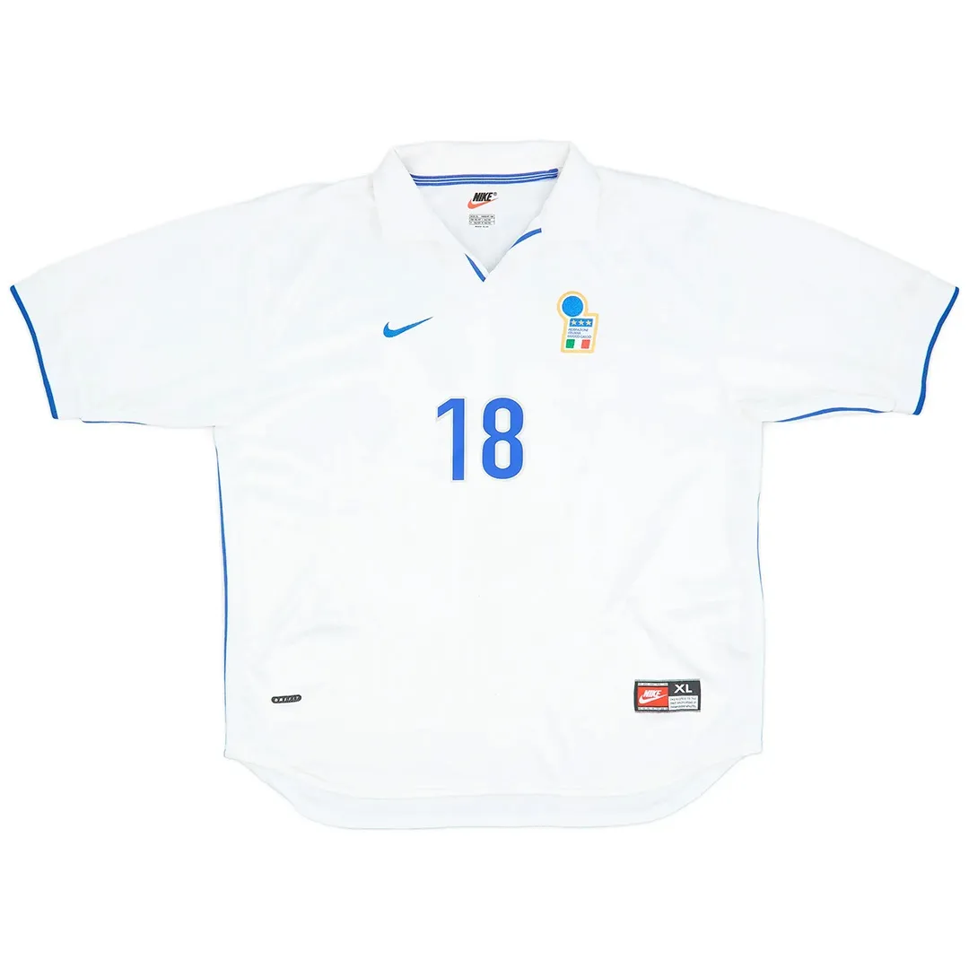 Italy 1998 World Cup Away Shirt – Baggio 18 in white, blue view 2