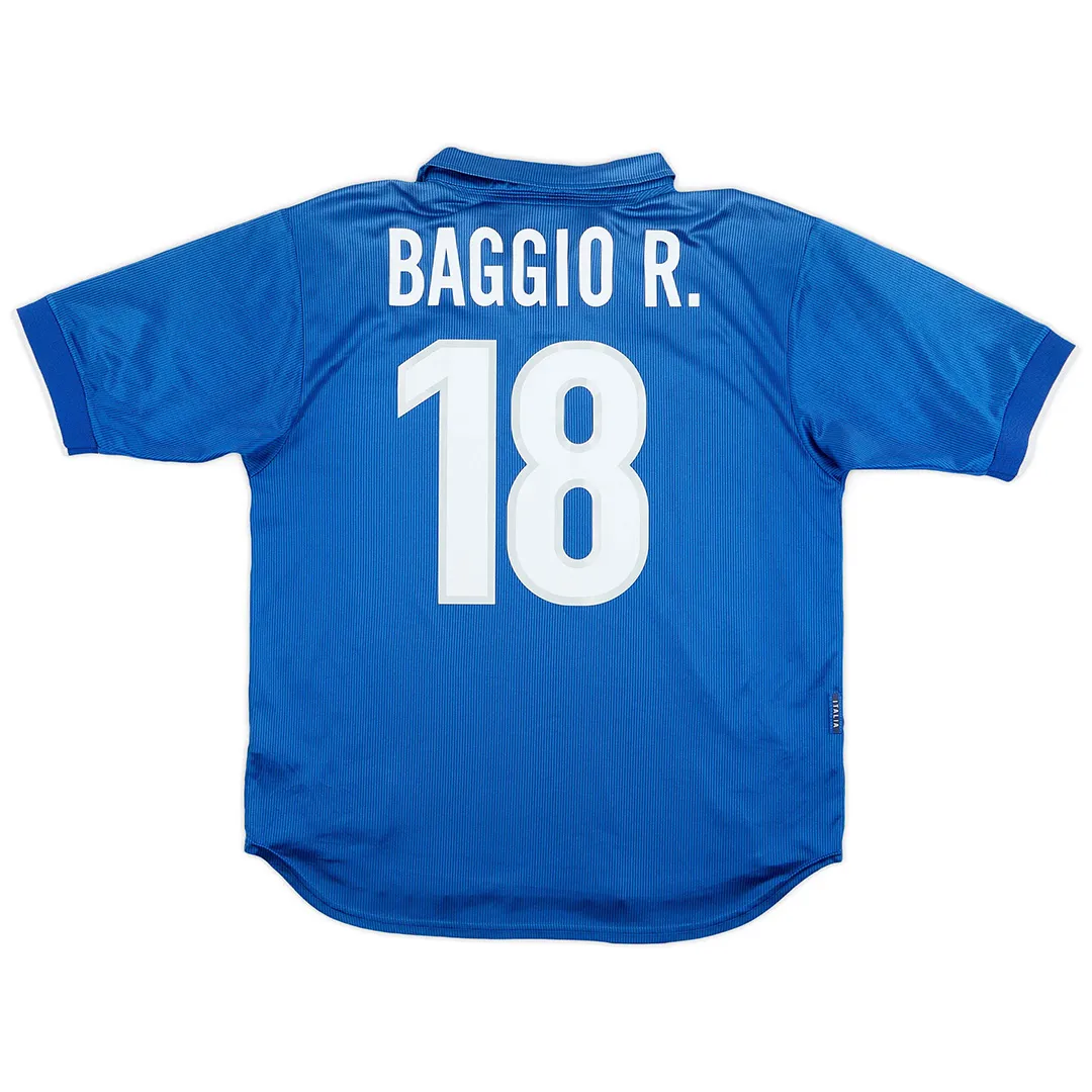 Italy 1998 World Cup Home Shirt – Baggio 18 in blue, white