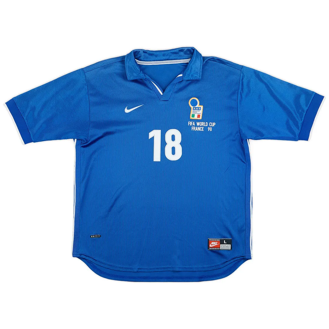 Italy 1998 World Cup Home Shirt – Baggio 18 in blue, white view 2