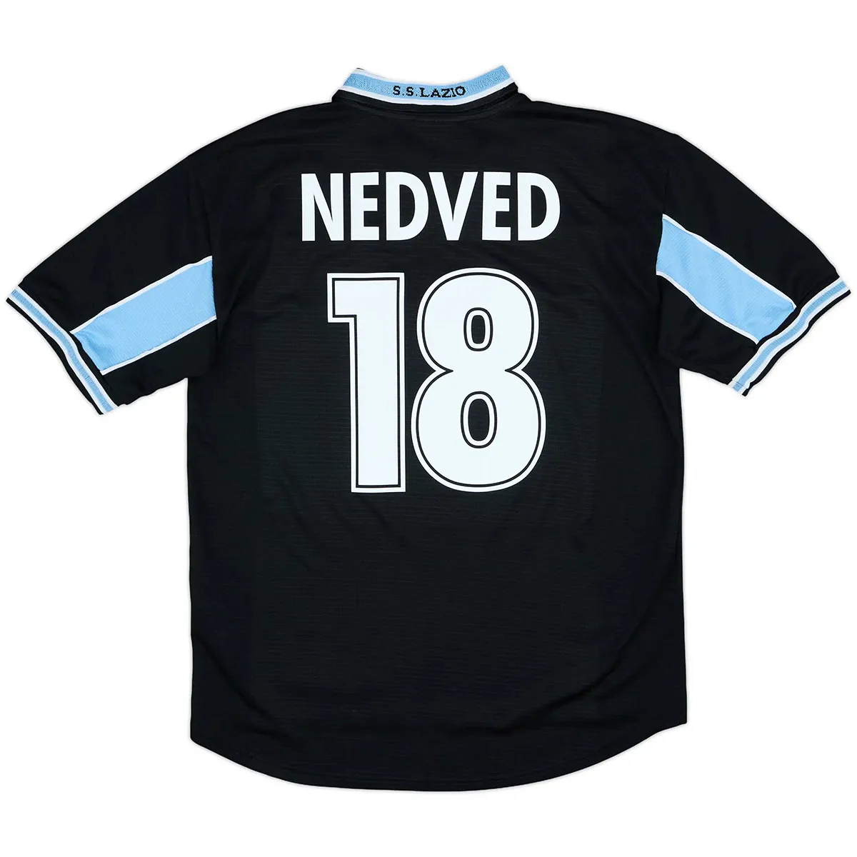 Lazio 1998-2000 Away Shirt – Nedved 18 in black, sky blue
