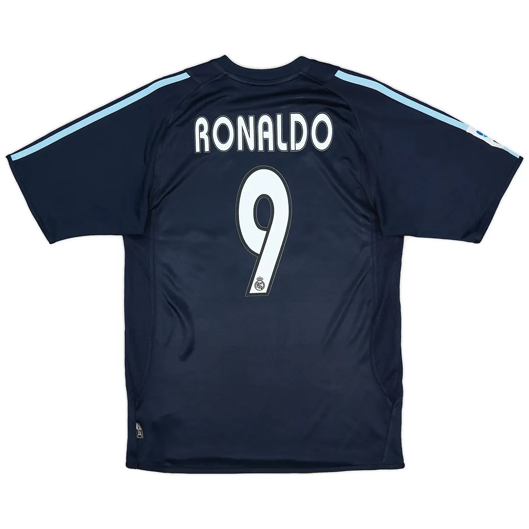 Real Madrid 2003-04 Away Shirt – Ronaldo 9 in navy, light blue