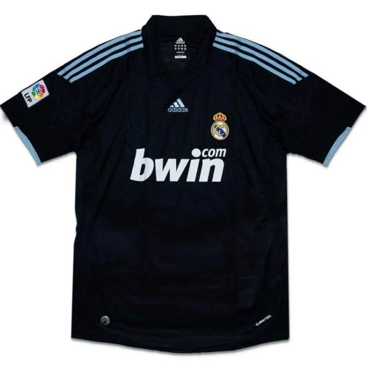 Real Madrid 2009-10 Away Shirt in black, light blue
