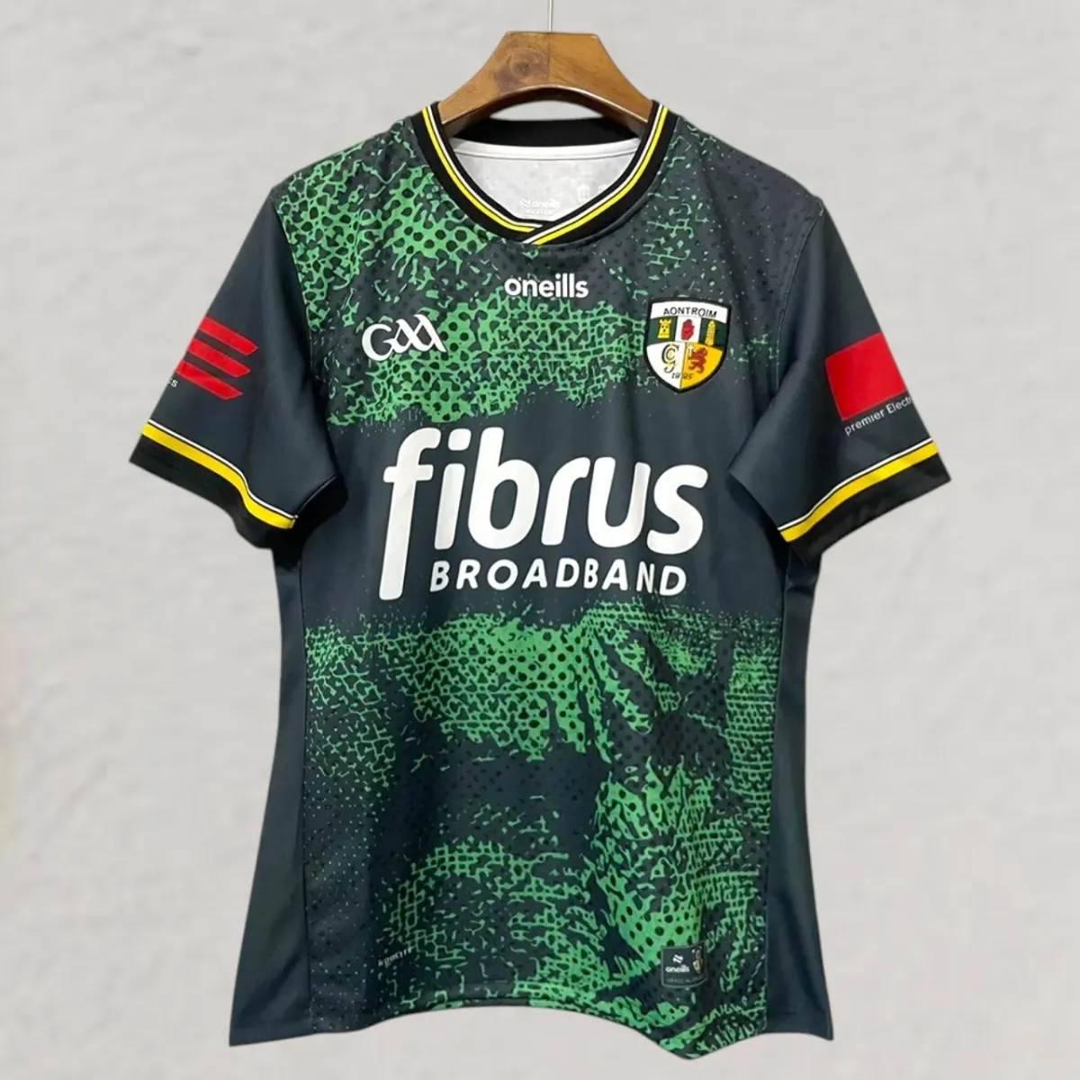 Antrim GAA 2026 Alternative Jersey in black, green, amber