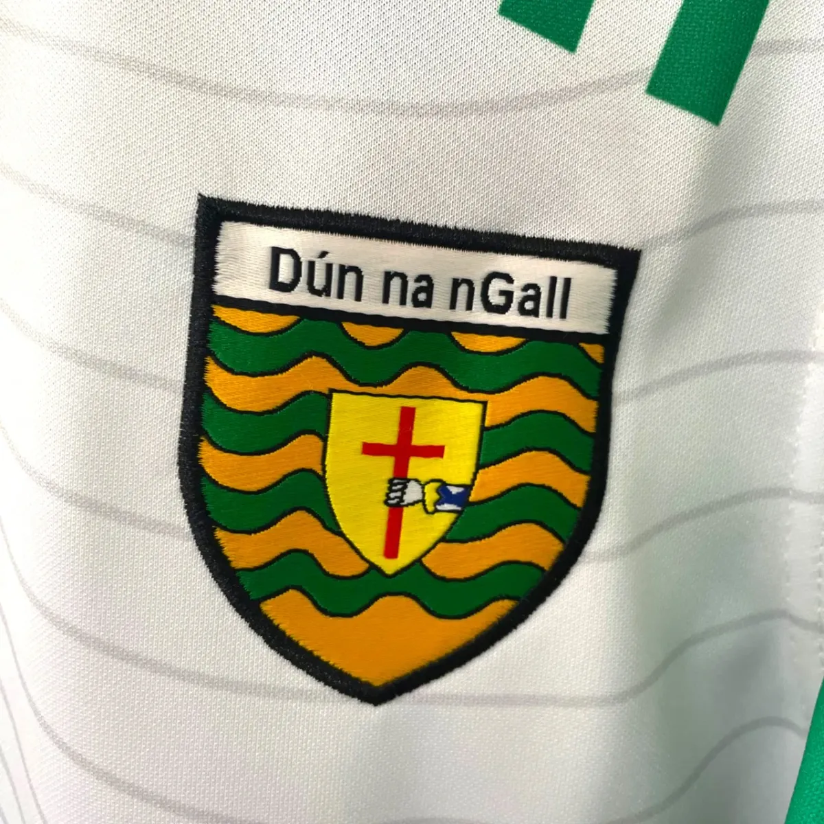 Donegal GAA 2024-25 Away Jersey in white, green, amber view 3