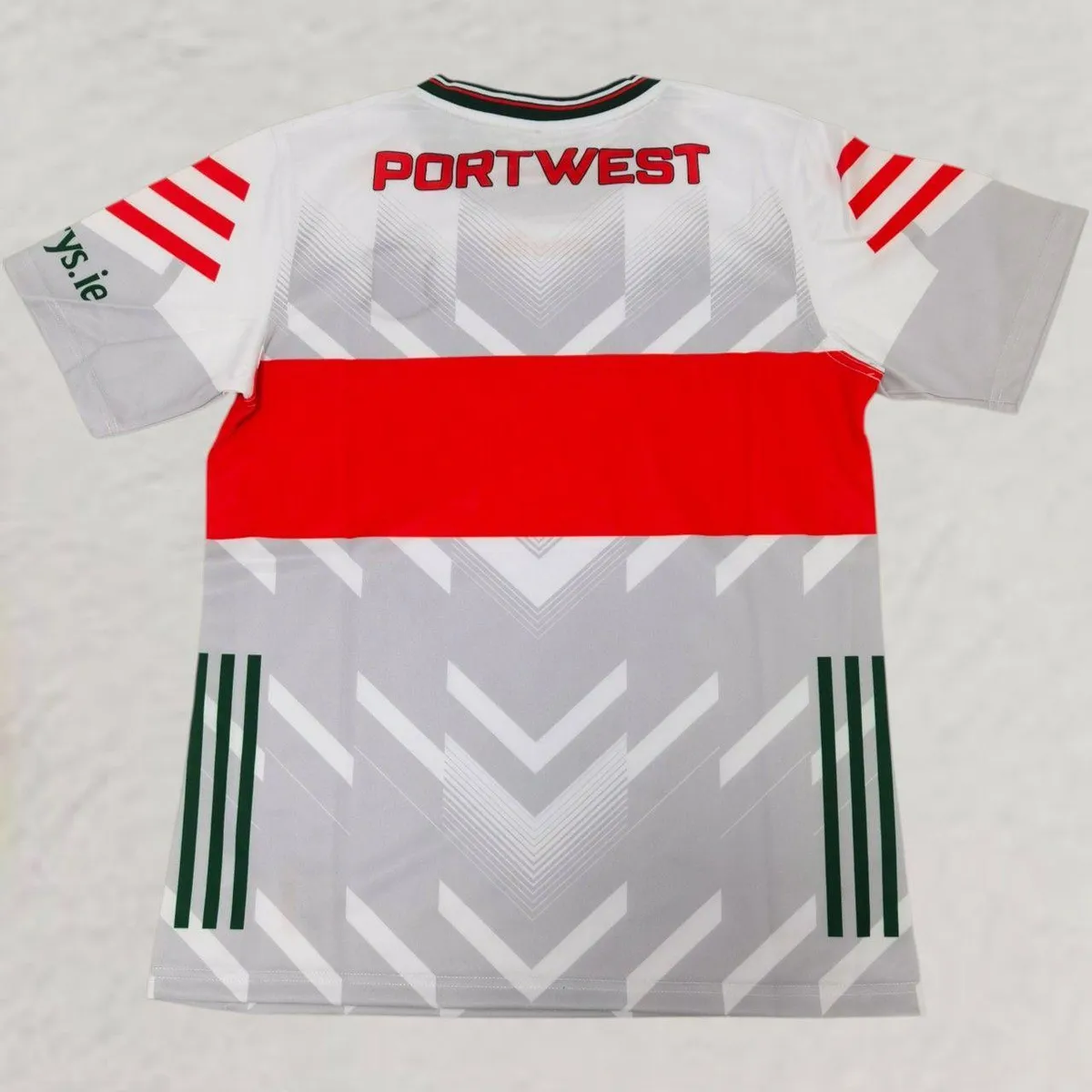 Mayo GAA Goalkeeper Jersey in white, grey, red view 2