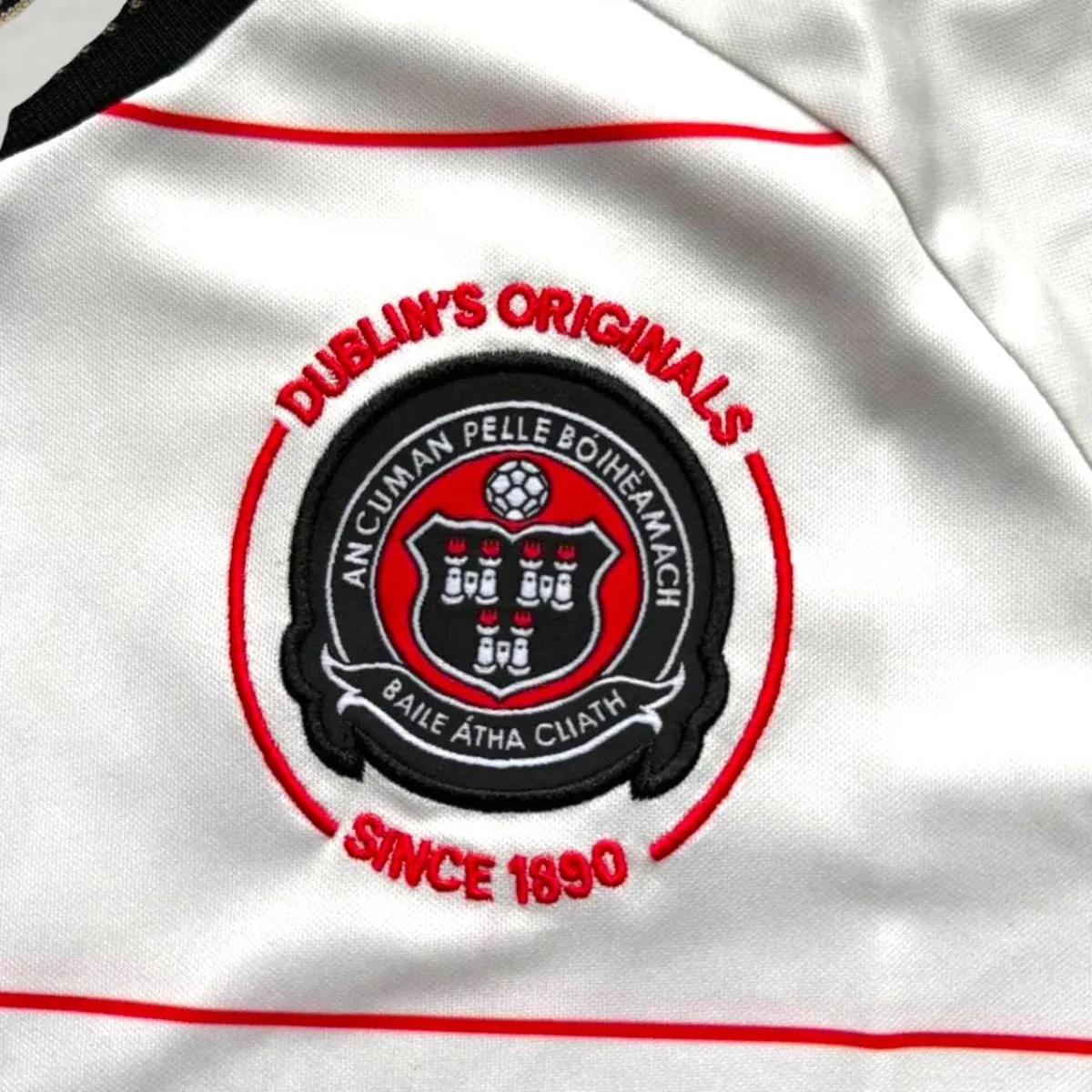 Bohemians 2025 Guinness Away Jersey in cream, black, red view 3