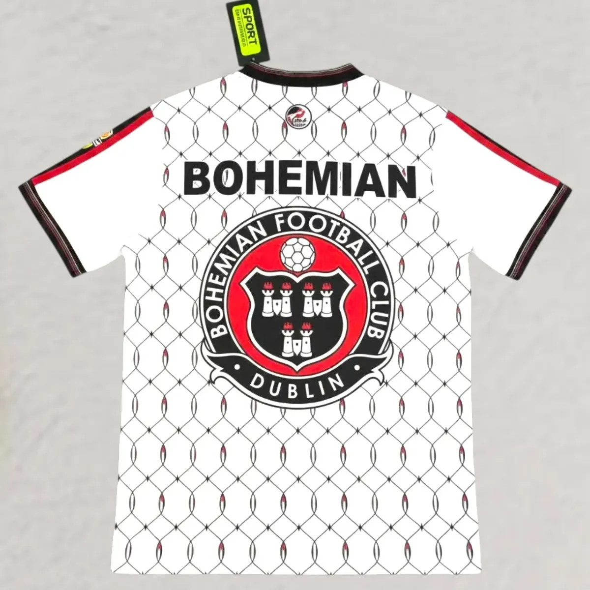 Bohemians 2026 Kneecap Away Jersey in white, black, red view 2