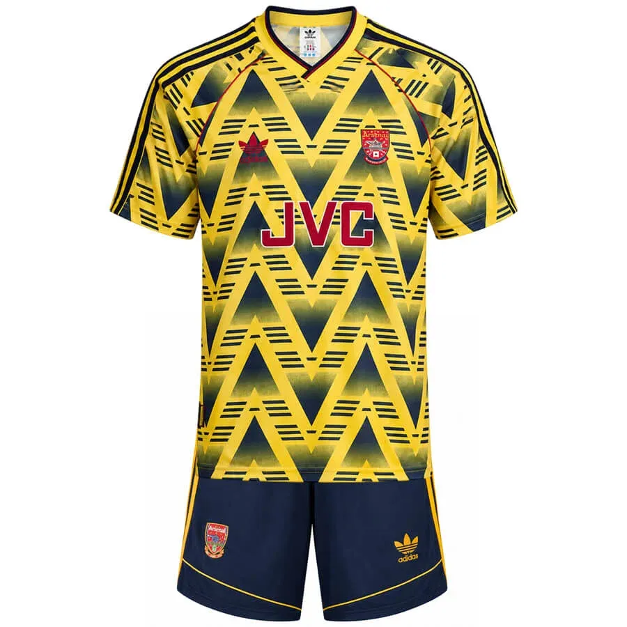 Arsenal 1991-93 'Bruised Banana' Away Kids Kit in yellow, navy, red