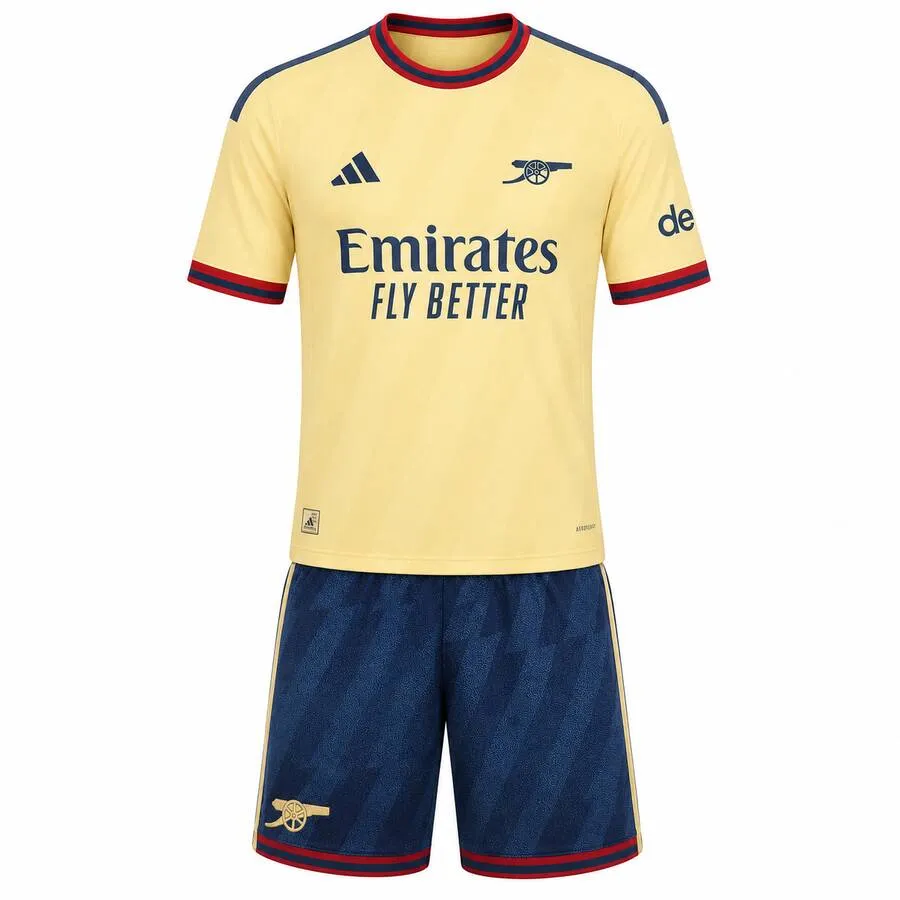 Arsenal 2026-27 Third Kids Kit in pale yellow, navy, burgundy