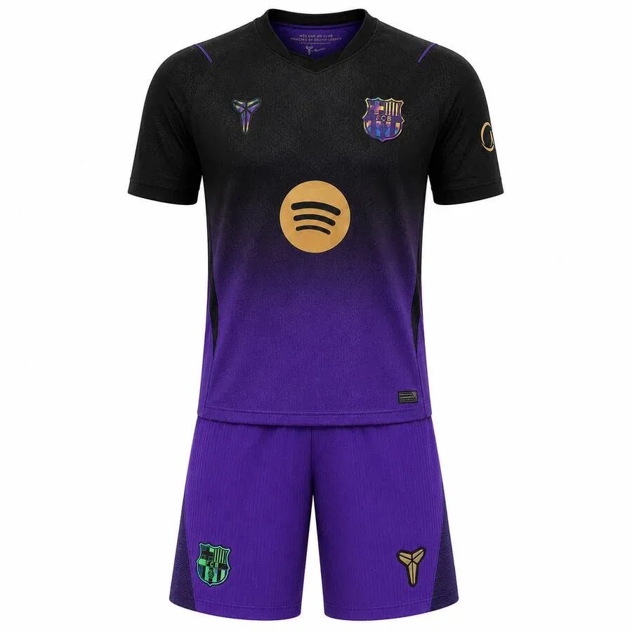 Barcelona 2026-27 Away Kids Kit in black, purple, gold