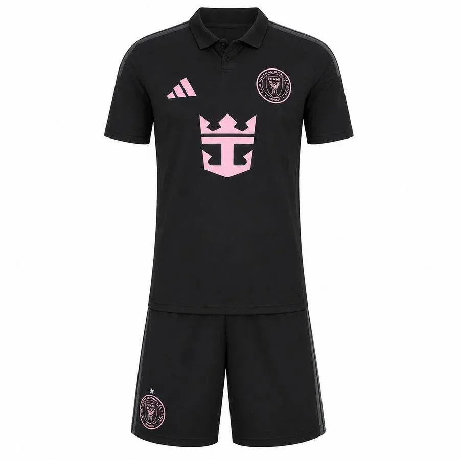 Inter Miami 2026 Away Kids Kit in black, pink, grey