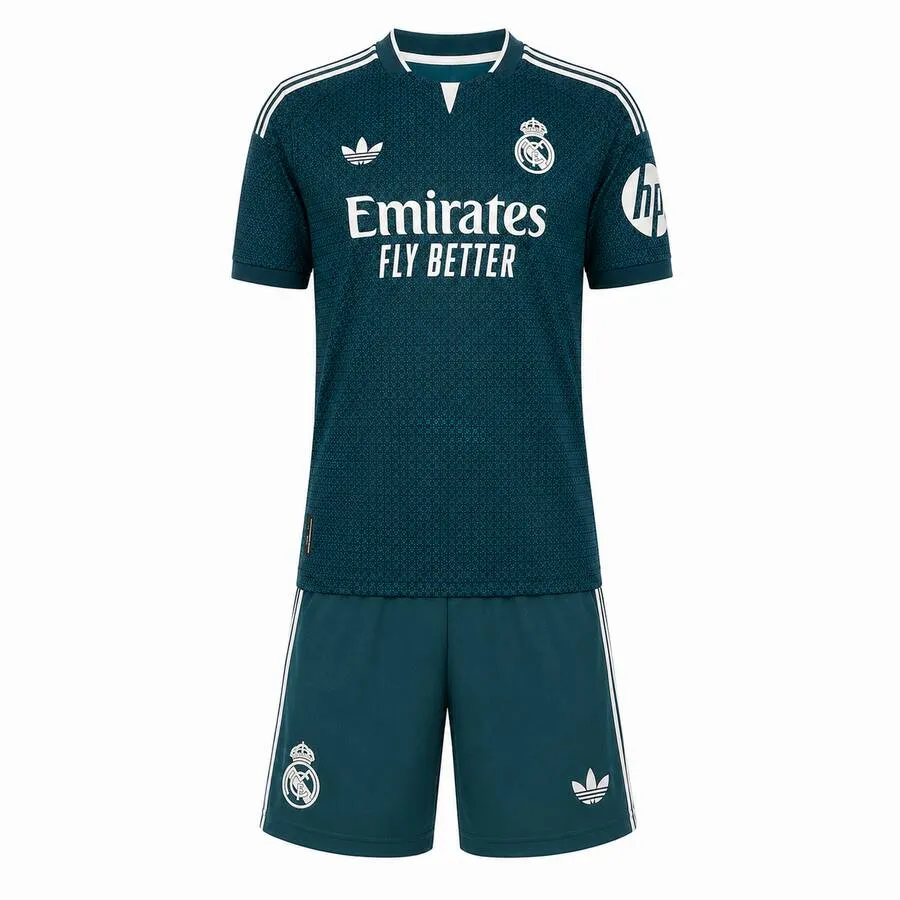 Real Madrid 2026-27 Away Kids Kit in dark green, white