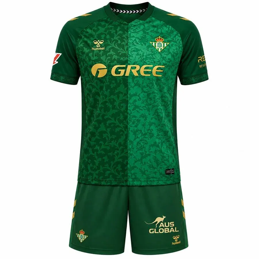 Real Betis 2026-27 Away Kids Kit in green, gold