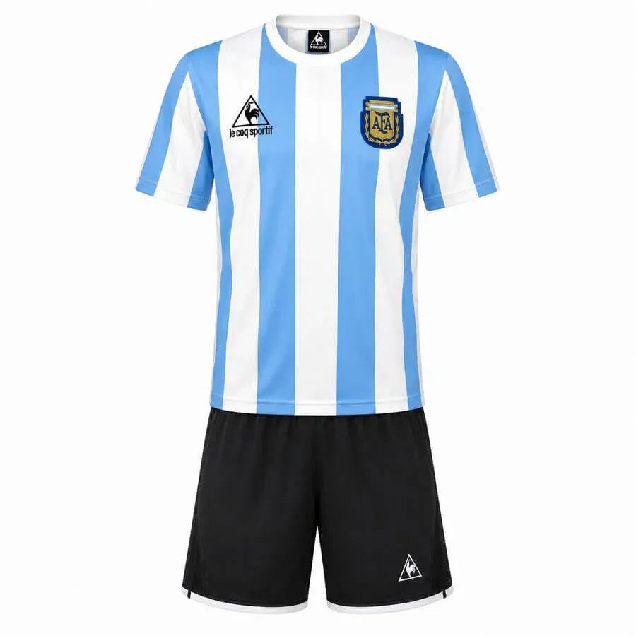 Argentina 1986 World Cup Home Kids Kit in sky blue, white, black