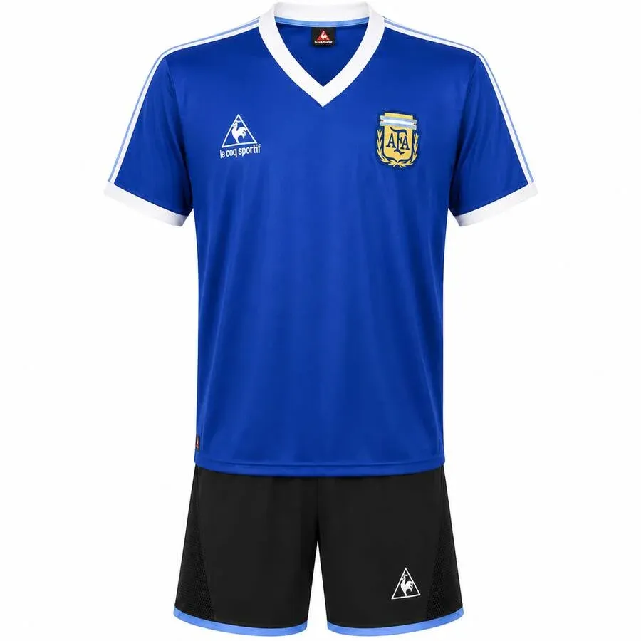 Argentina 1986 World Cup Away Kids Kit in royal blue, white, black