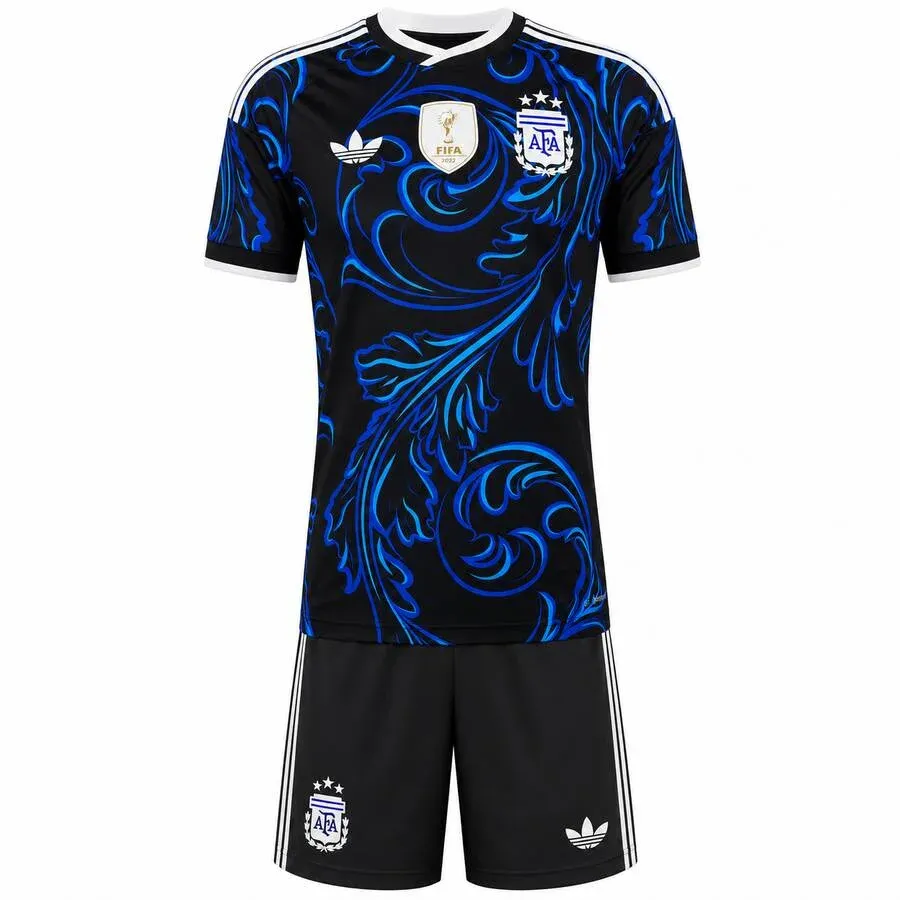 Argentina 2026 Away Kids Kit in black, blue, white