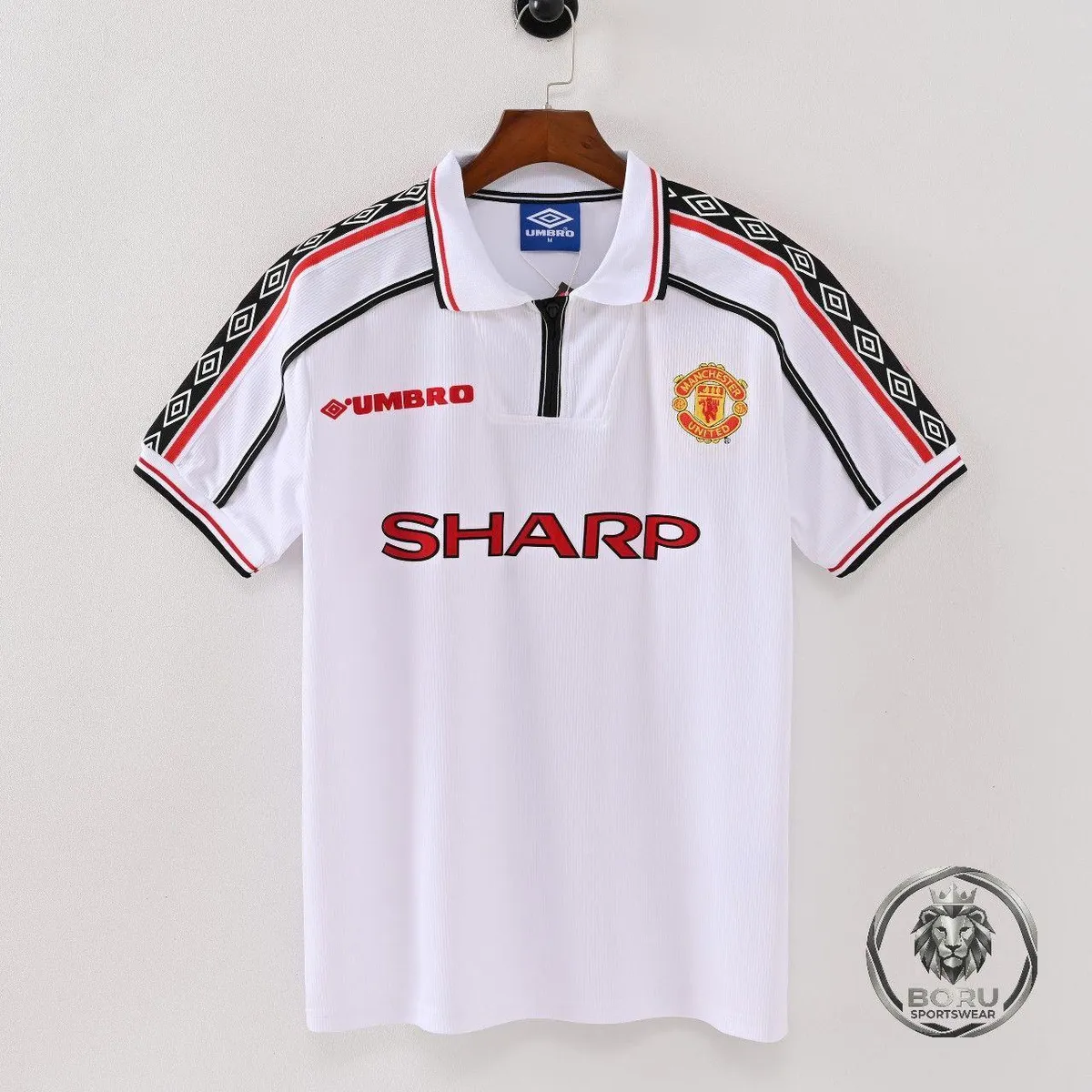 Manchester United 1997-99 Away Shirt in white, black, red