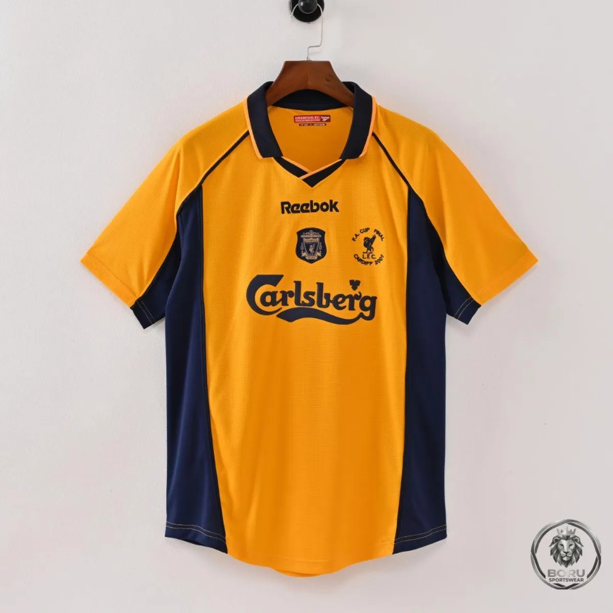 Liverpool 2000-01 FA Cup Final Away Shirt in yellow, navy