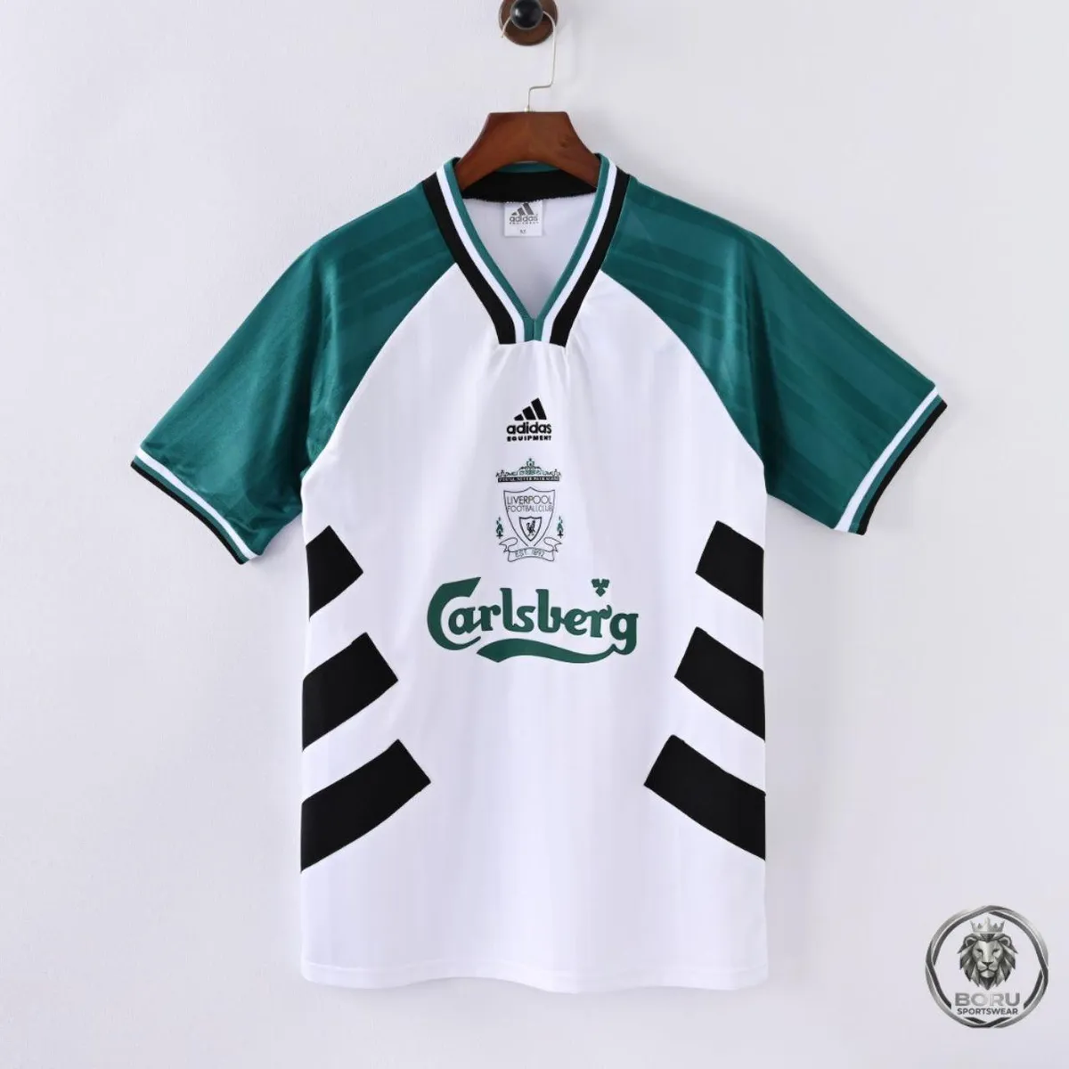 Liverpool 1993-95 Away Shirt in white, teal, black