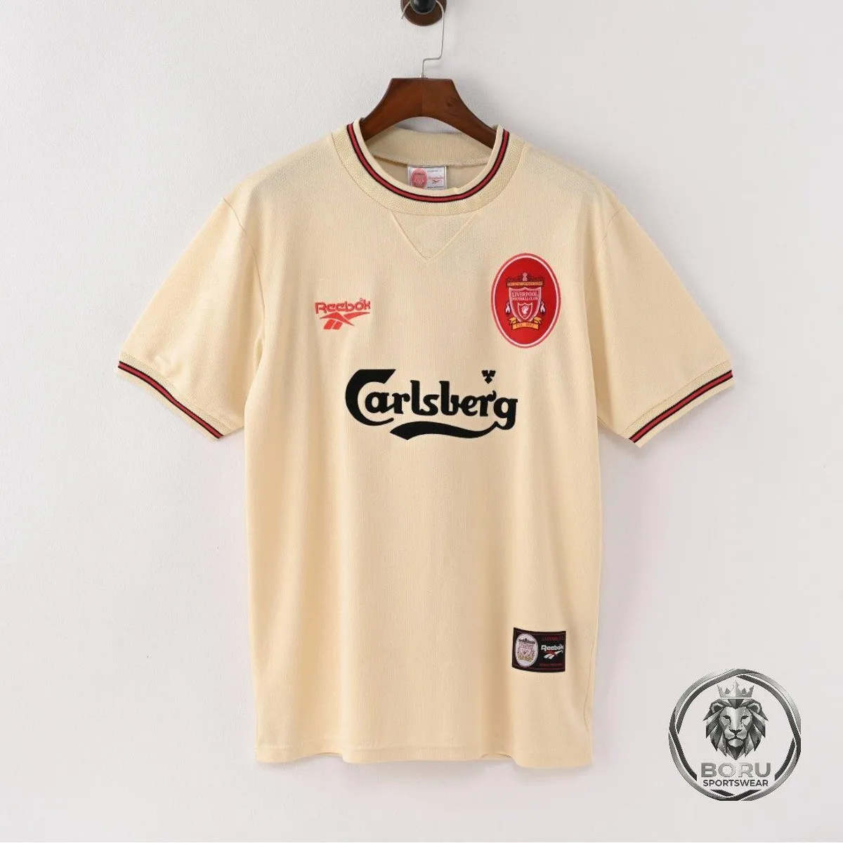 Liverpool 1996-97 Away Shirt in cream, gold, red