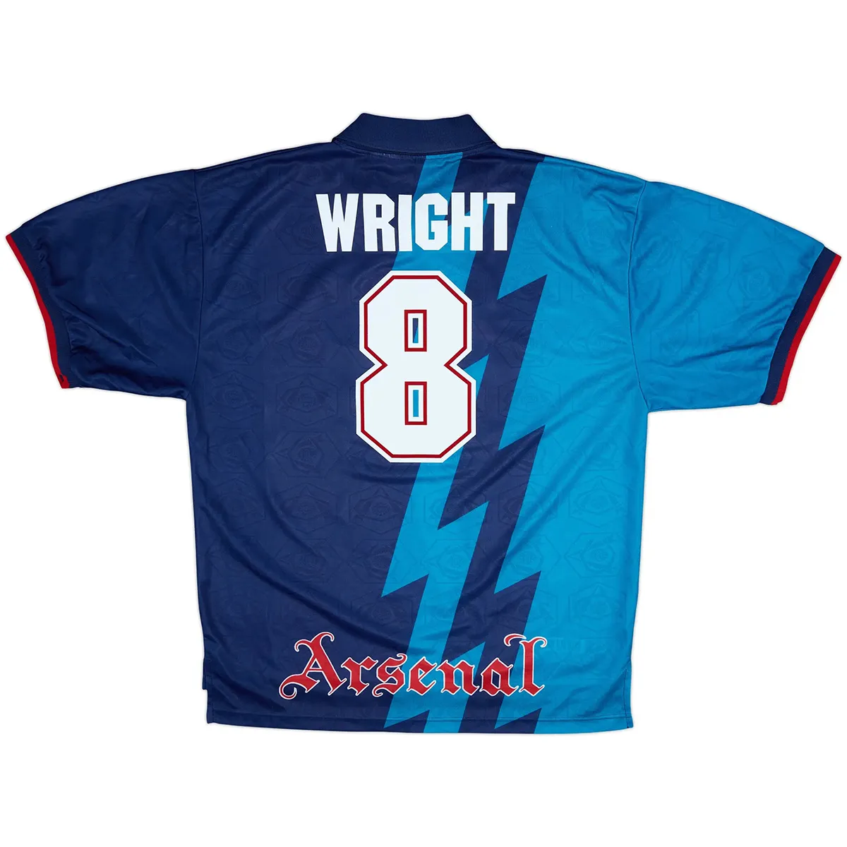 Arsenal 1995-96 Away Shirt – Wright 8 in navy, light blue, red