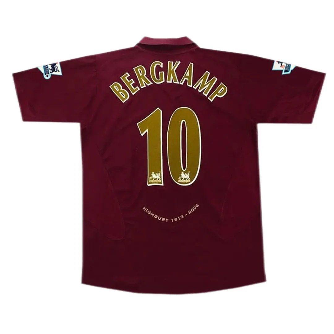 Arsenal 2005-06 Highbury Home Shirt – Bergkamp 10 in redcurrant, gold