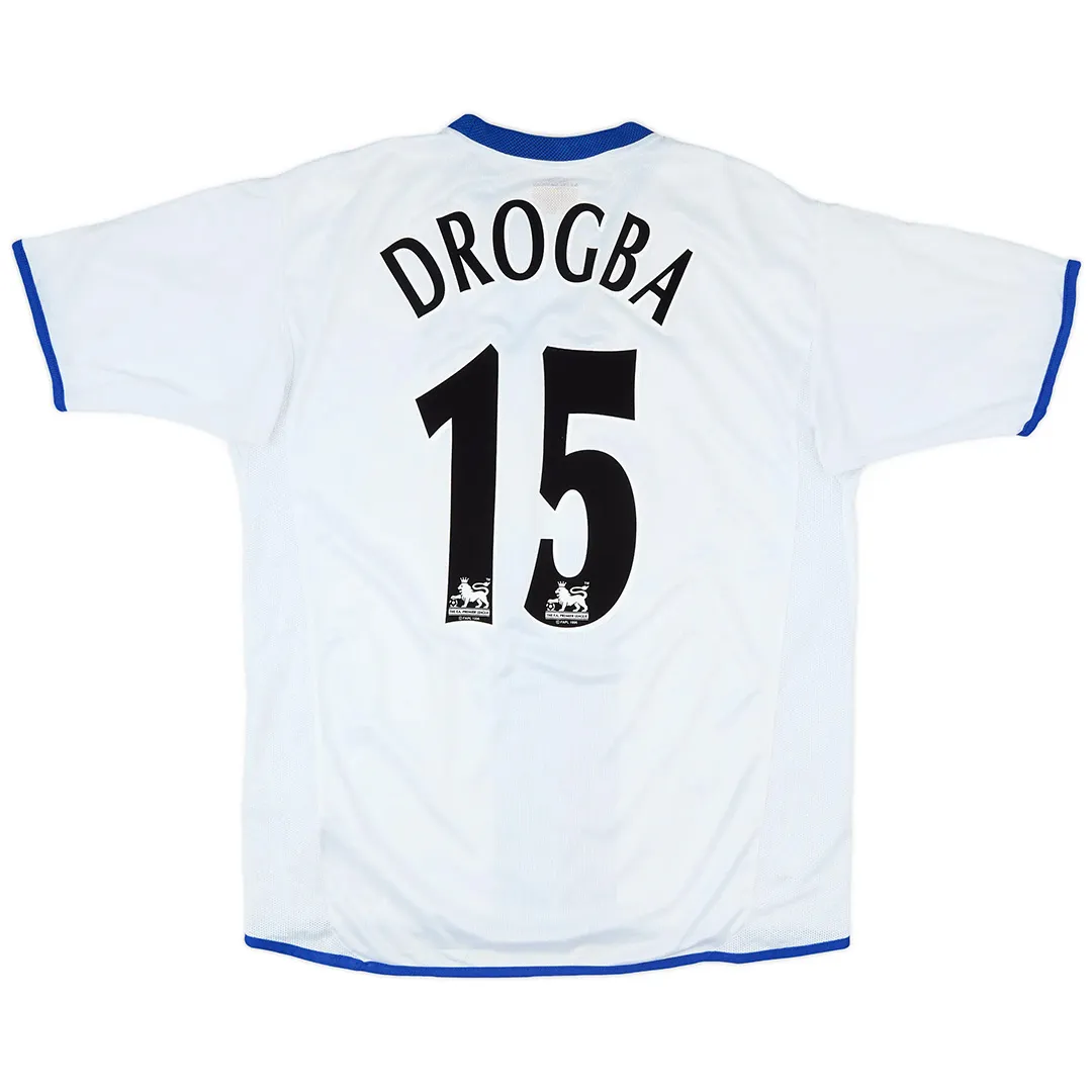 Chelsea 2003-05 Away Shirt – Drogba 15 in white, blue