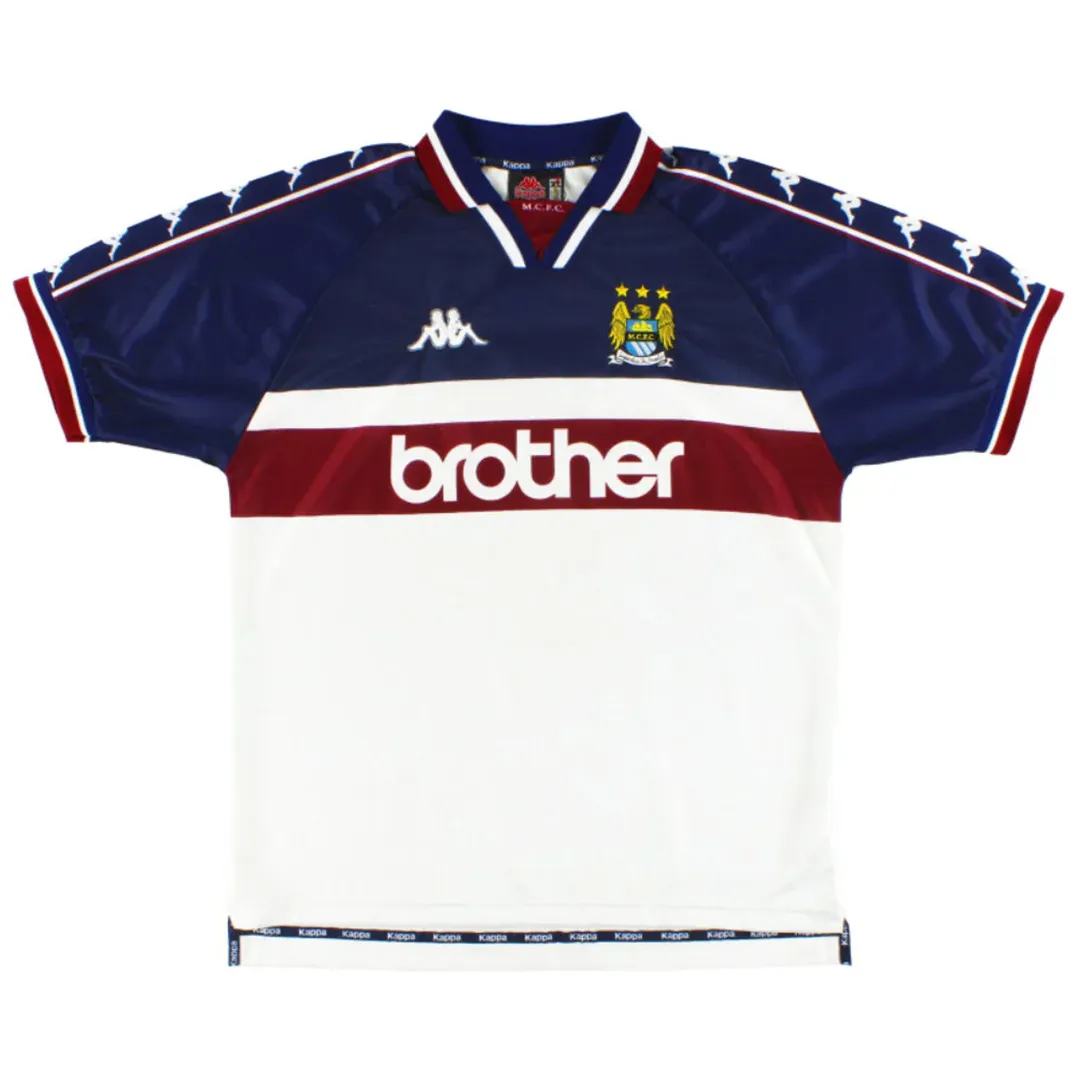 Manchester City 1997-98 Away Shirt in white, navy, maroon