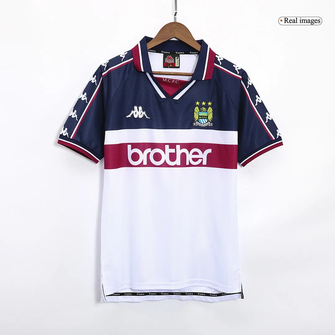Manchester City 1997-98 Away Shirt in white, navy, maroon view 3
