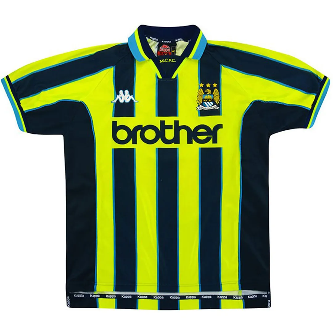Manchester City 1998-99 Away Shirt in yellow, navy