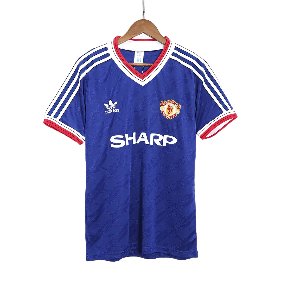 Manchester United 1986 Away Shirt in blue, red, white view 4