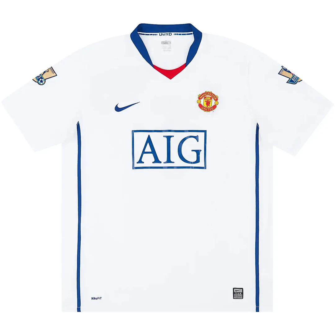 Manchester United 2008-09 Away Shirt in white, blue, red view 3