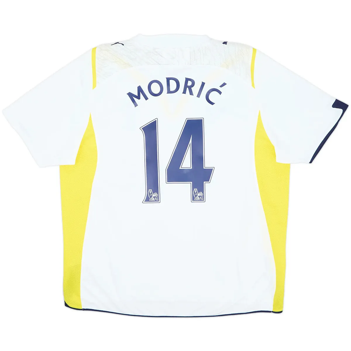 Tottenham Hotspur 2009-10 Home Shirt – Modrić 14 in white, yellow, navy